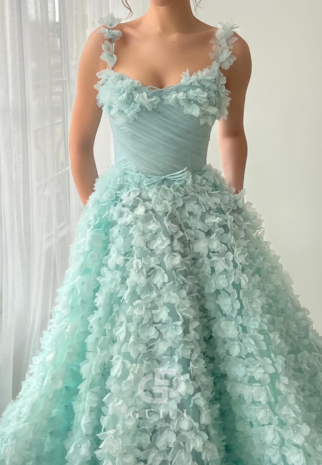 Caribbean Spaghetti Straps Sweetheart Appliques Prom Dress