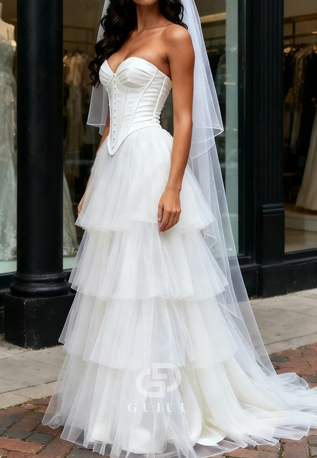 A-Line Sleeveless Strapless Ruffles Wedding Dress