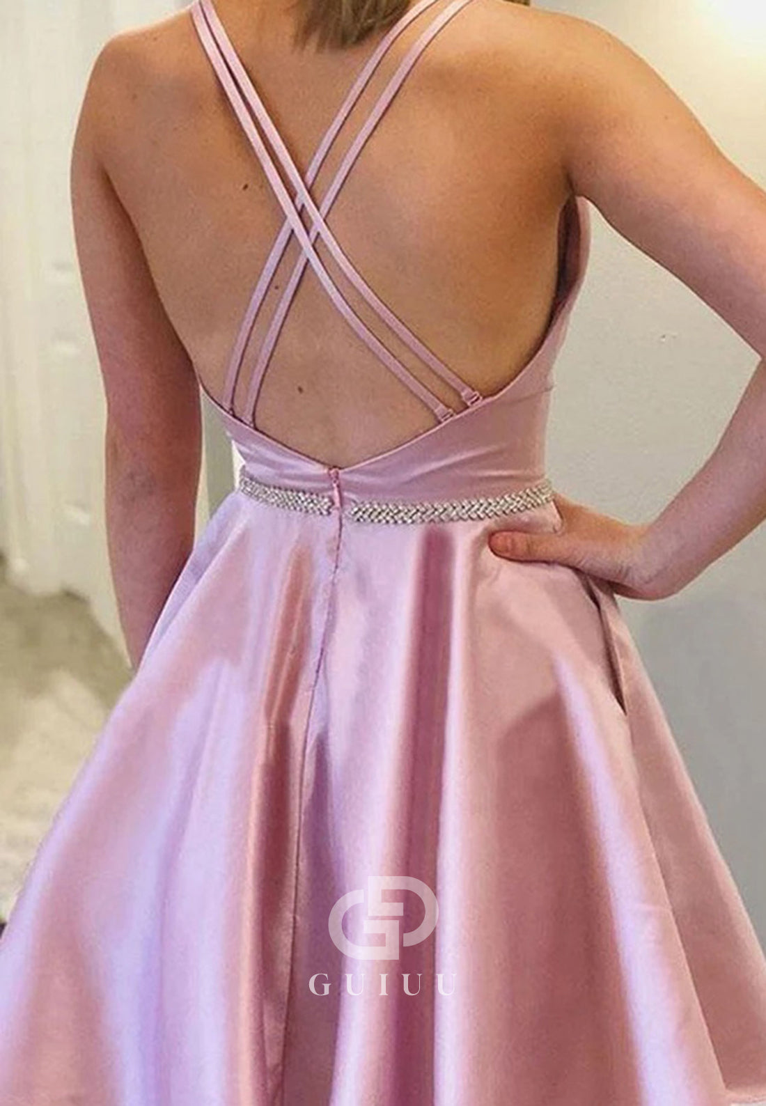 Blushing Pink Spaghetti Straps Scoop A-Line Prom Dress