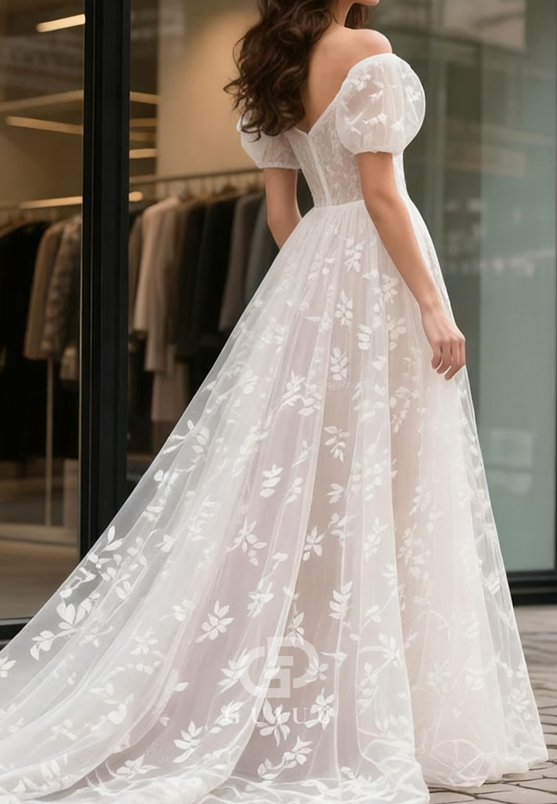 Simple Short Sleeves Sweetheart Sequins Lace Wedding Dress