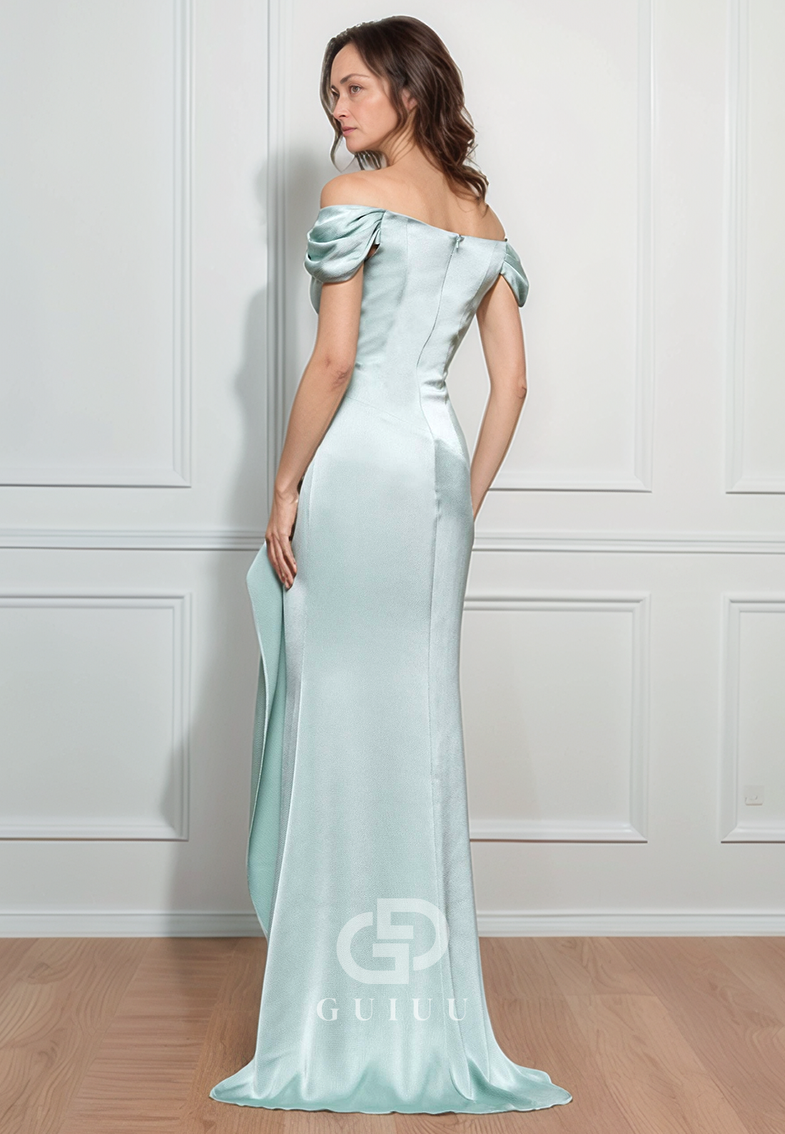 Sheath Off-Shoulder Floor-Length Beads Satin Mother of the Bride Dress