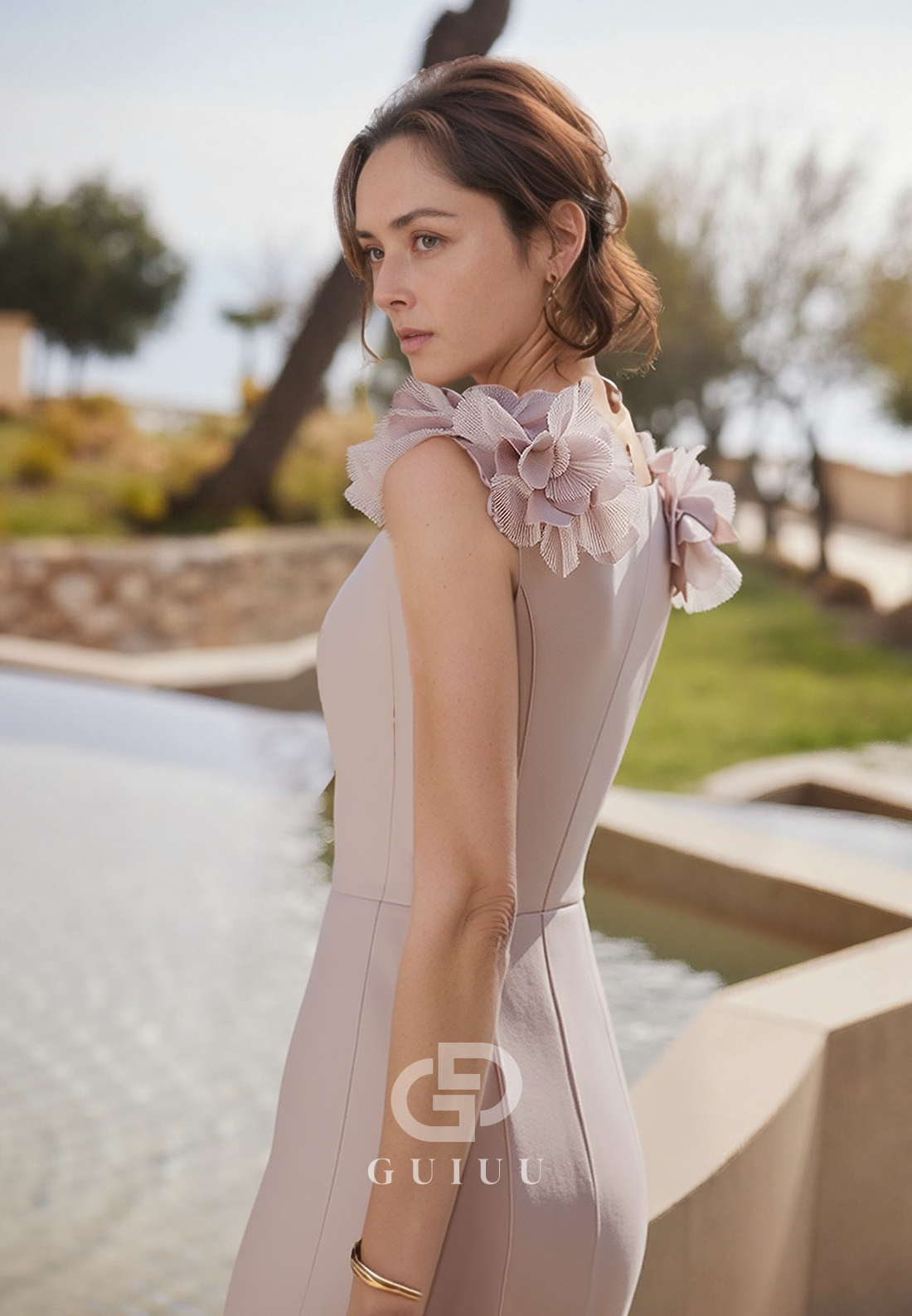 Dusk Sheath Sleeveless V-Neck Appliques Mother of the Bride Dress