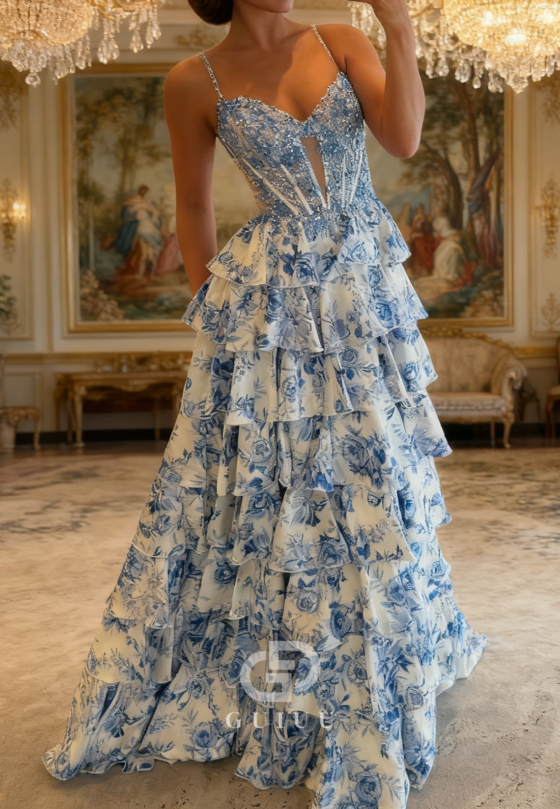 A-Line Sleeveless V-Neck Ruffles A-Line Prom Dress