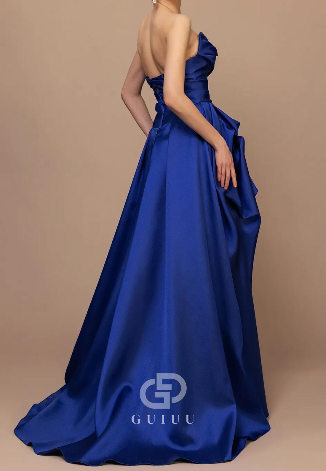 A-Line Strapless Sleeveless High Low Evening Dress