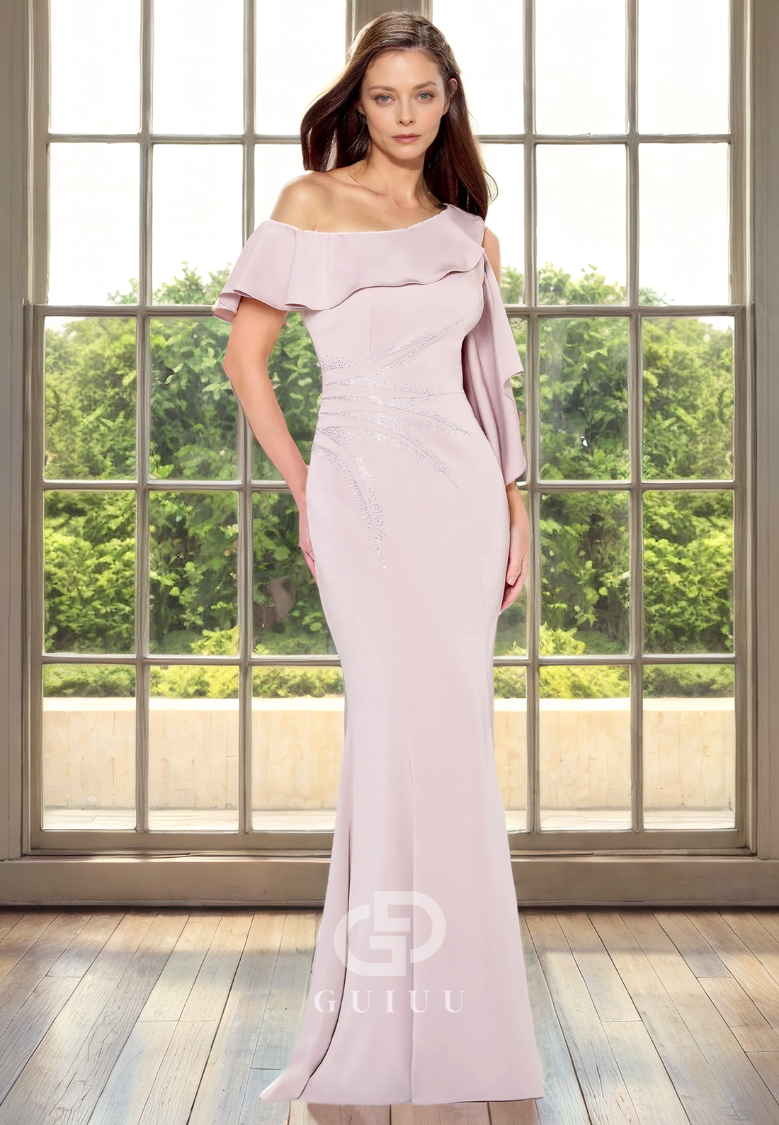 Sheath One Shoulder Sleeveless Ruffles Long Mother of Bride Dress