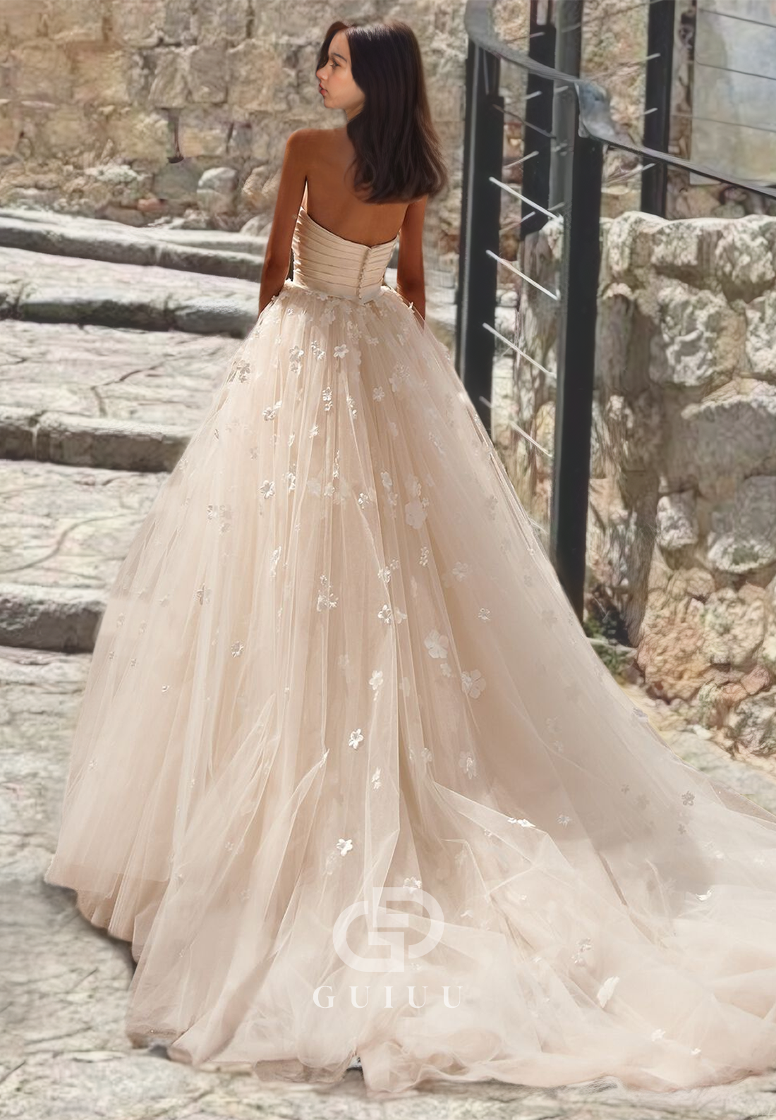 A-Line Charming Sweetheart Wedding Dress with Flower Lace and Sweep Train Sleeveless