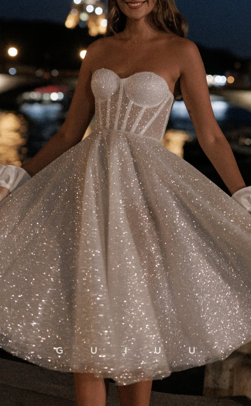 GW941 - A-Line Glitter Sweetheart Fully Sequins Short Mini Wedding Dre GUIUU GW941 - A-Line Glitter Sweetheart Fully Sequins Short Mini Wedding Dre GUIUU