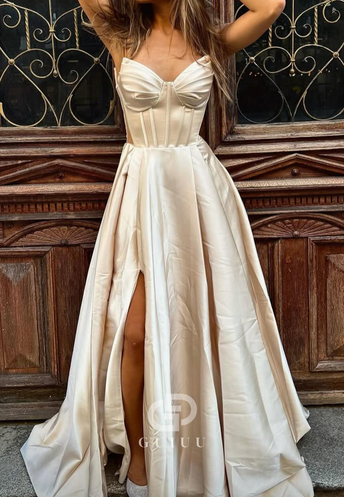 A-Line Sleeveless V-Neck Slit Empire-Waist Prom Dress GUIUU A-Line Sleeveless V-Neck Slit Empire-Waist Prom Dress GUIUU