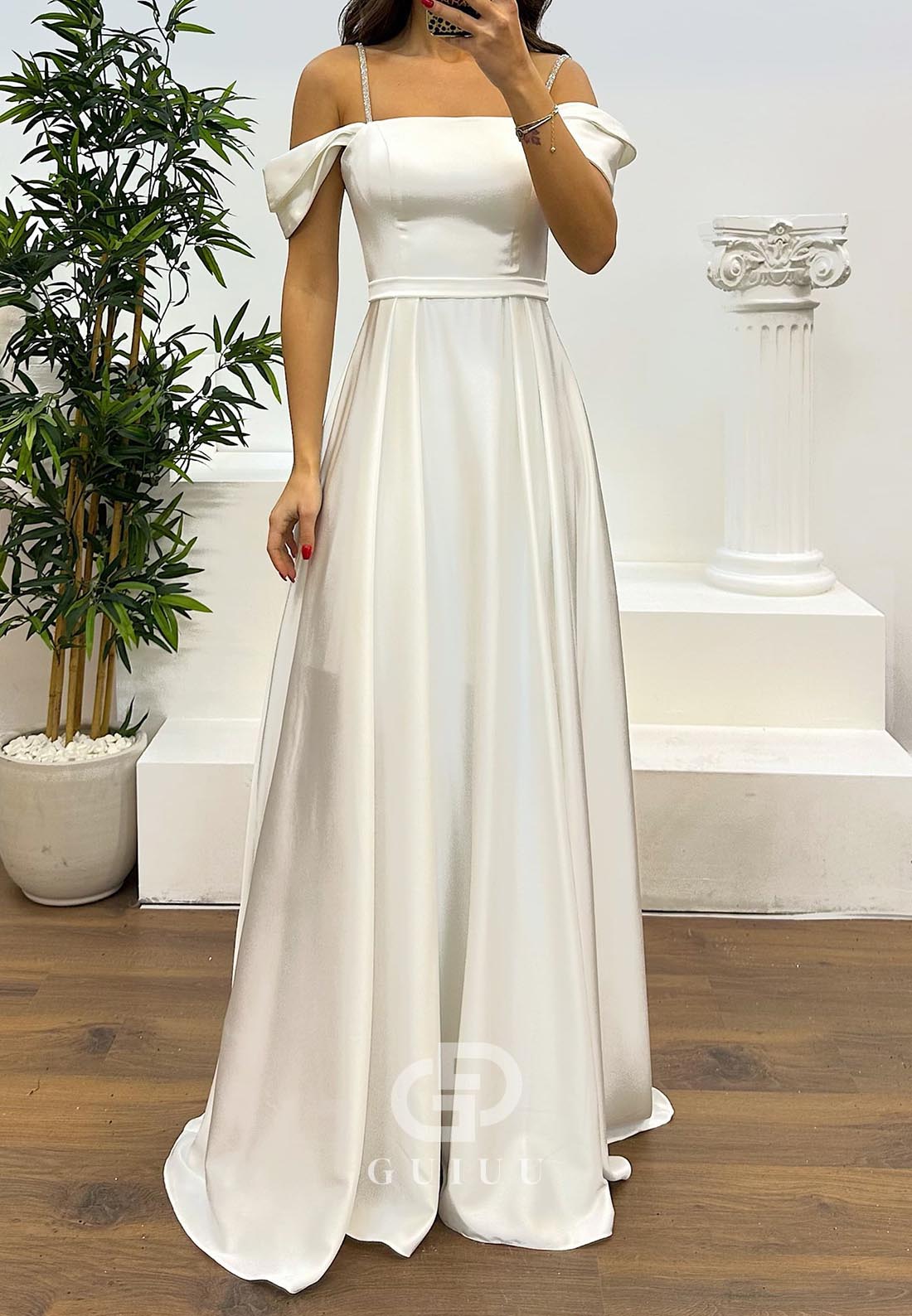 A-Line Spaghetti Straps Empire-Waist Evening Dress