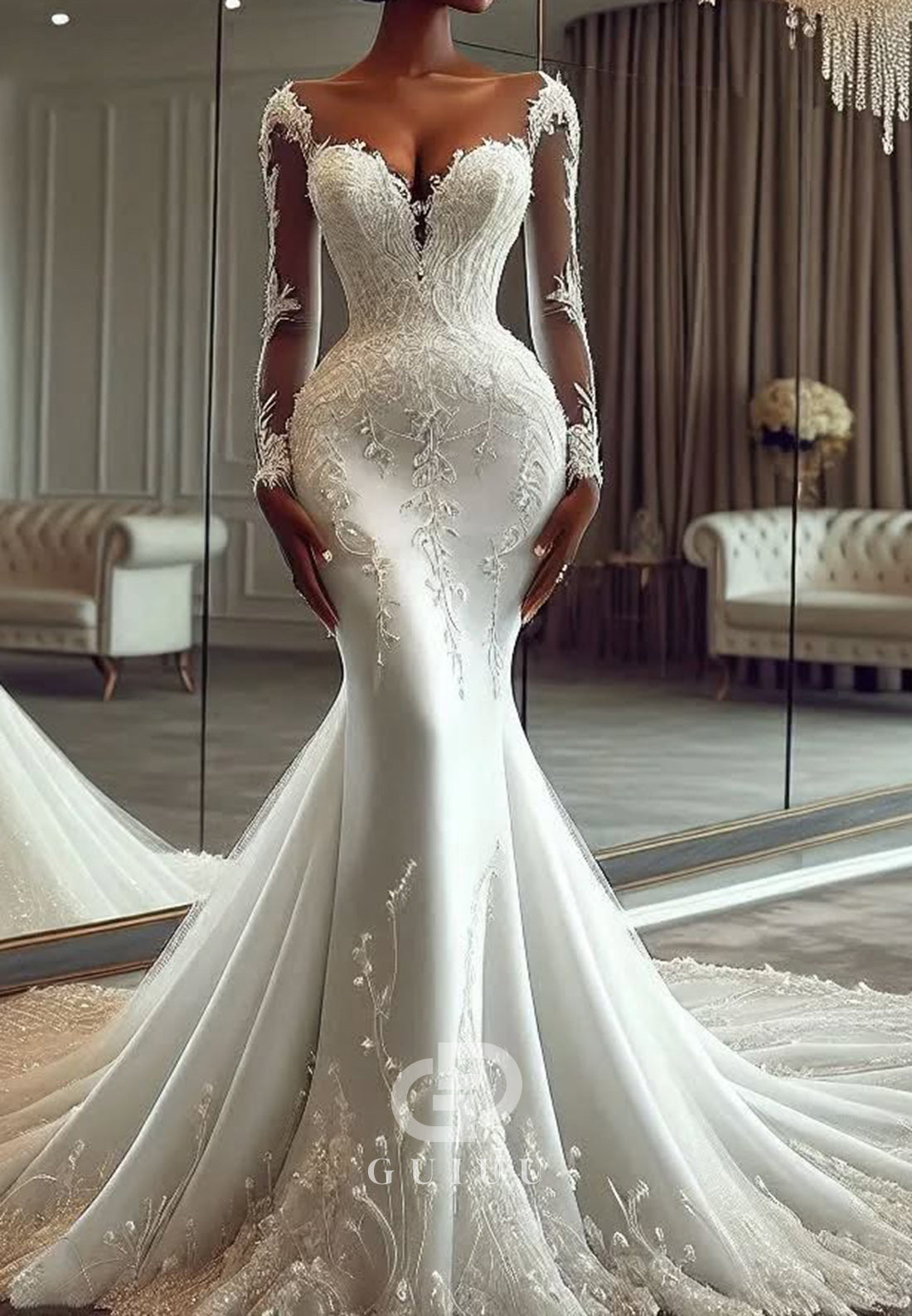 Charming Long Sleeves Sweetheart Corset Mermaid Wedding Dress