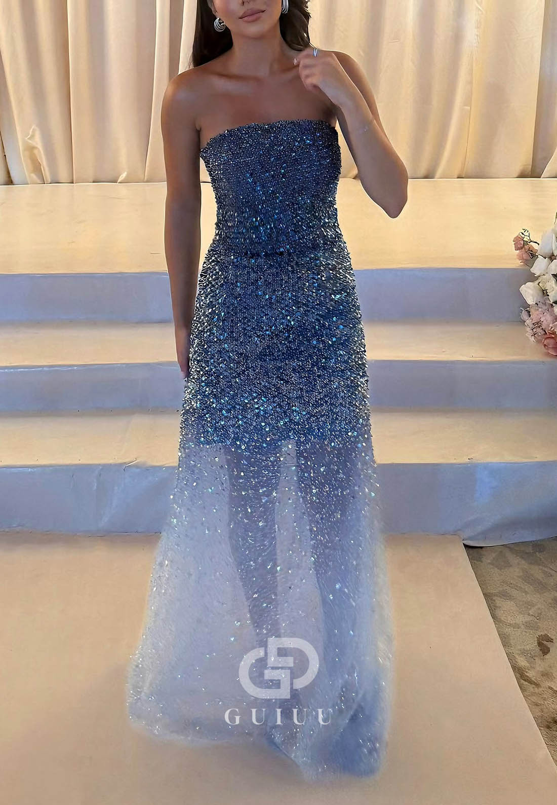 Charming Sleeveless Strapless Sequins A-Line Prom Dress