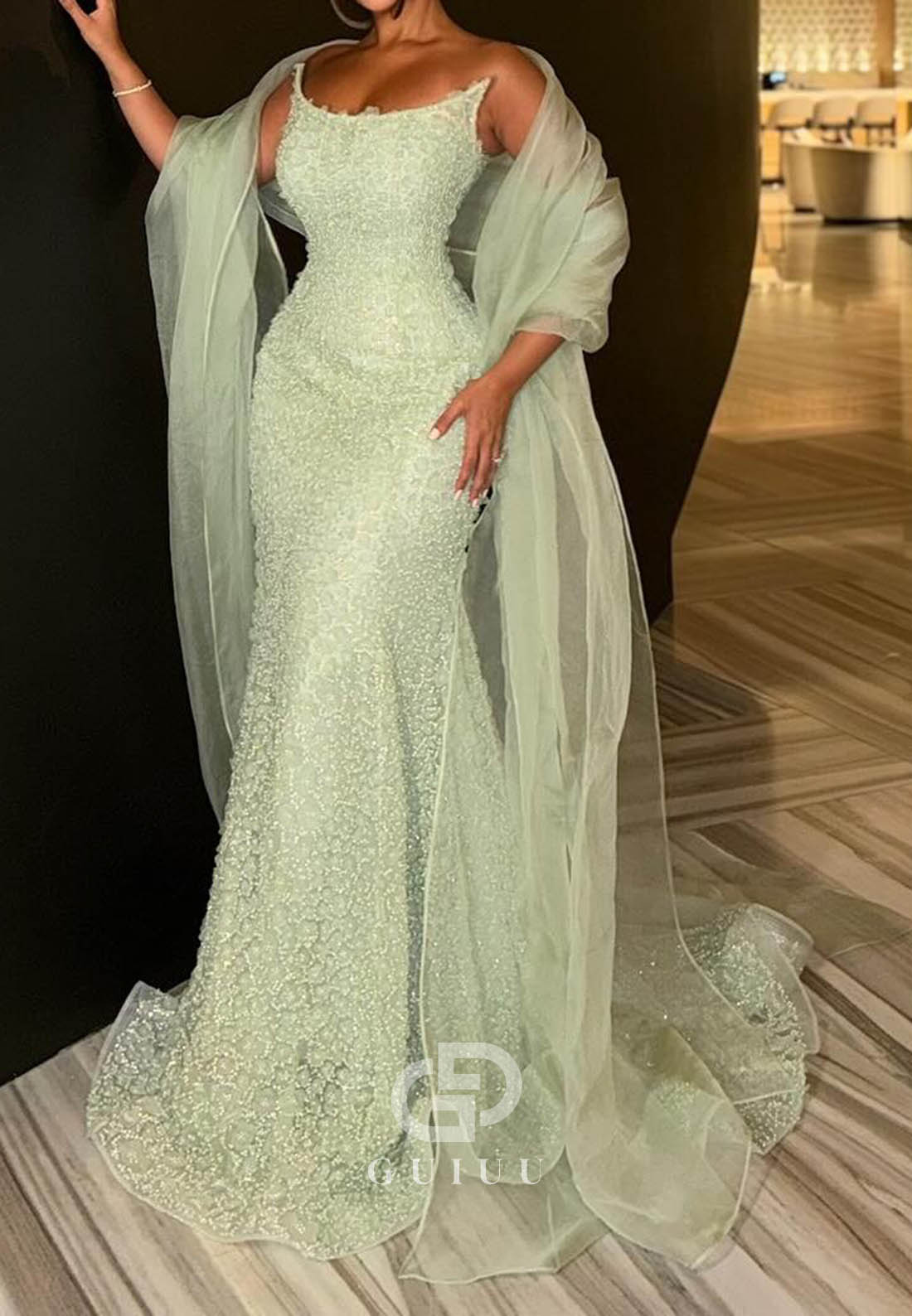 Dusty Sage Sleeveless Strapless Sequins Mermaid Prom Dress