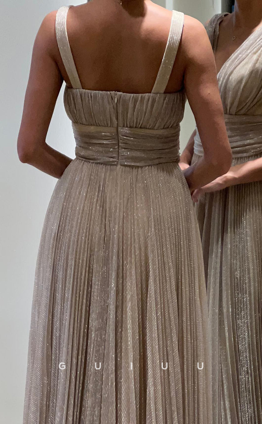 G3419 - Classic & Timeless Plunging V-Neck Straps Draped Floor-Length Ball Gown Prom Dress