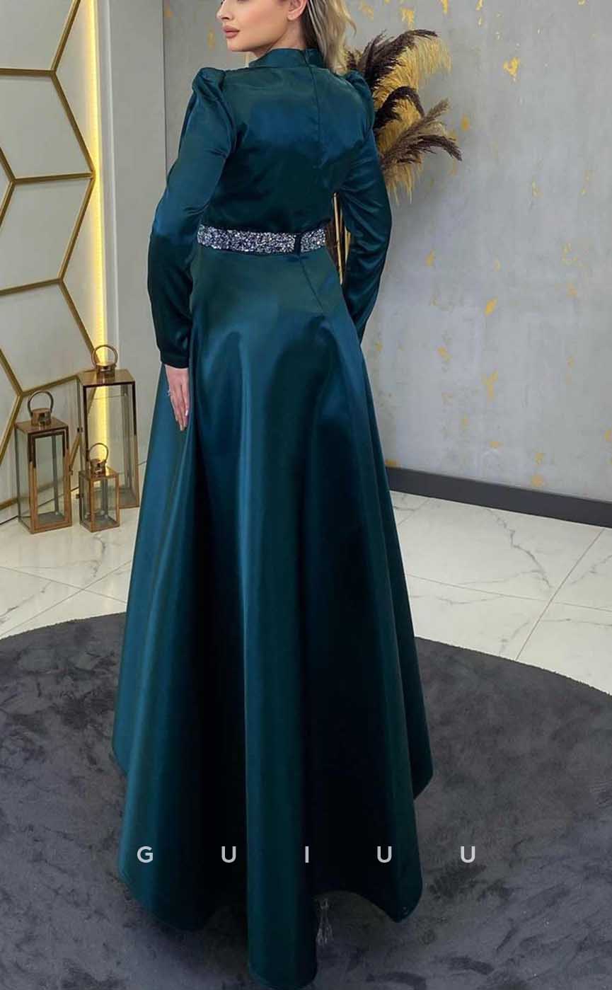 G4139 - Classic & Timeless A-Line High Neck Beaded and Draped Formal Party Prom Dress