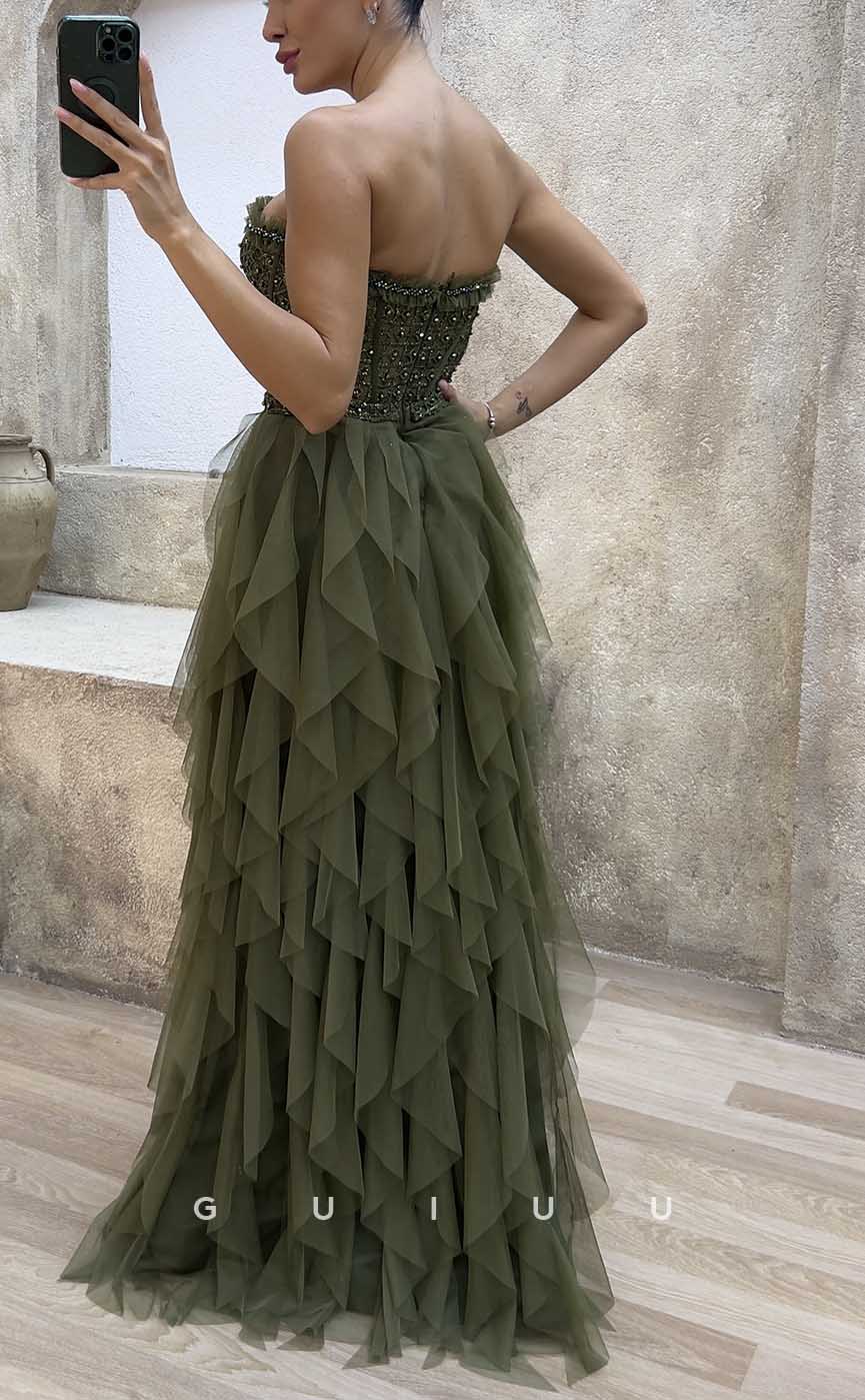 G4234 - Chic & Modern Sheath Sweetheart Sequined and Draped Evening Party Prom Dress with Ruffles