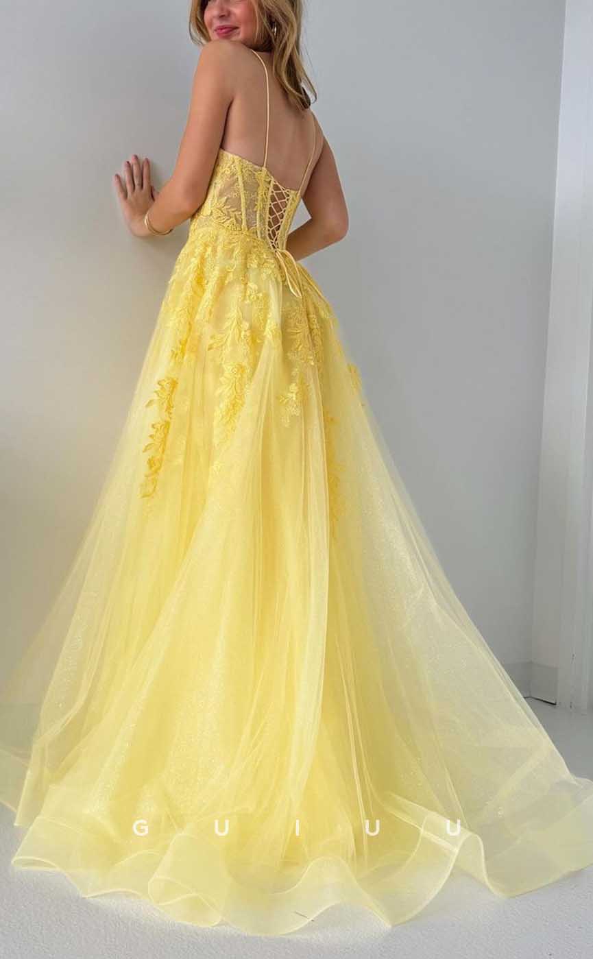 G4277 - Chic & Modern A-Line V-Neck Floral Appliqued and Ruched Evening Party Prom Dress