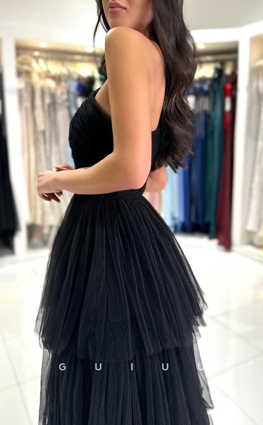 G4283 - Chic & Modern Ballgown One Shoulder Pleated Evening Party Prom Dress with Sleeves