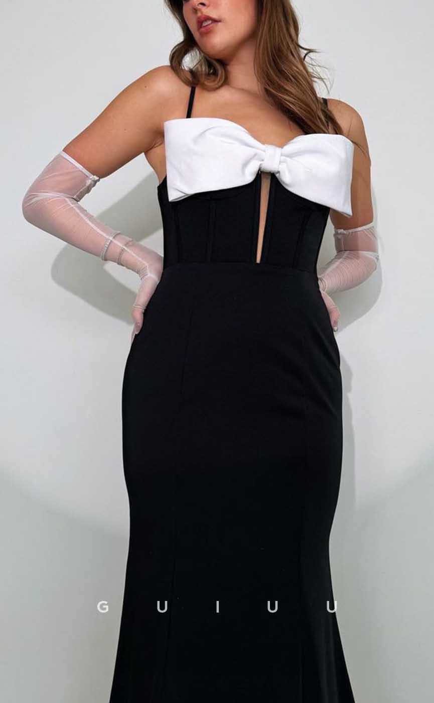 G4344 - Chic & Modern Trumpet Straps Evening Gown Prom Dress with Bows and Long Gloves