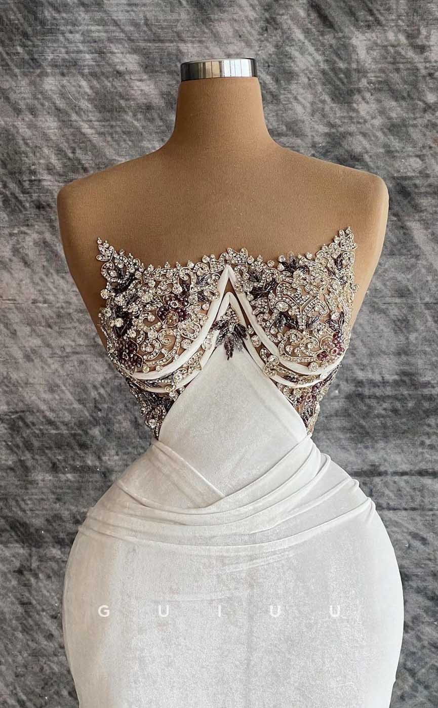 G4351 - Classic & Timeless Sheath Strapless Floral Beaded and Draped Formal Gown Prom Dress with Overlay