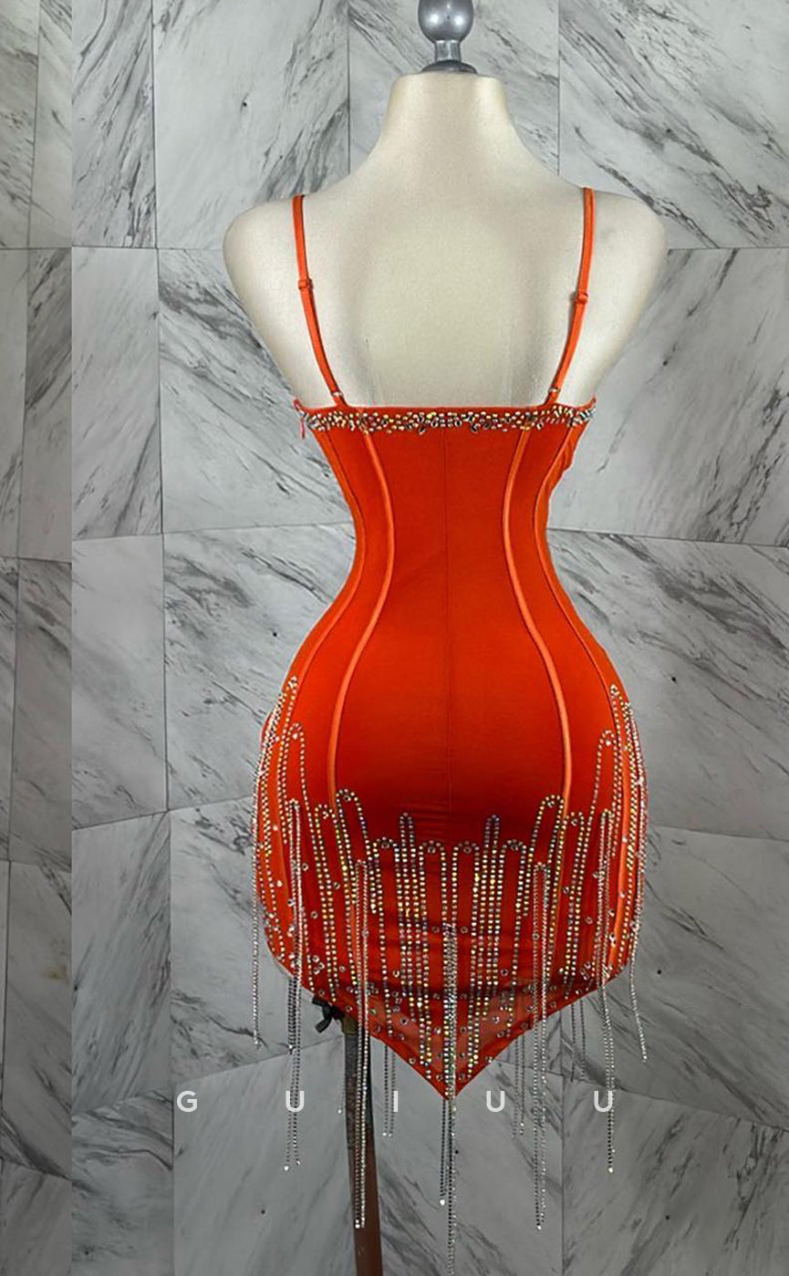 GH515 - Sheath/Column Spaghetti Straps Sweetheart Cocktail Dress Velvet Sashes Embellished Jewel Party Dress