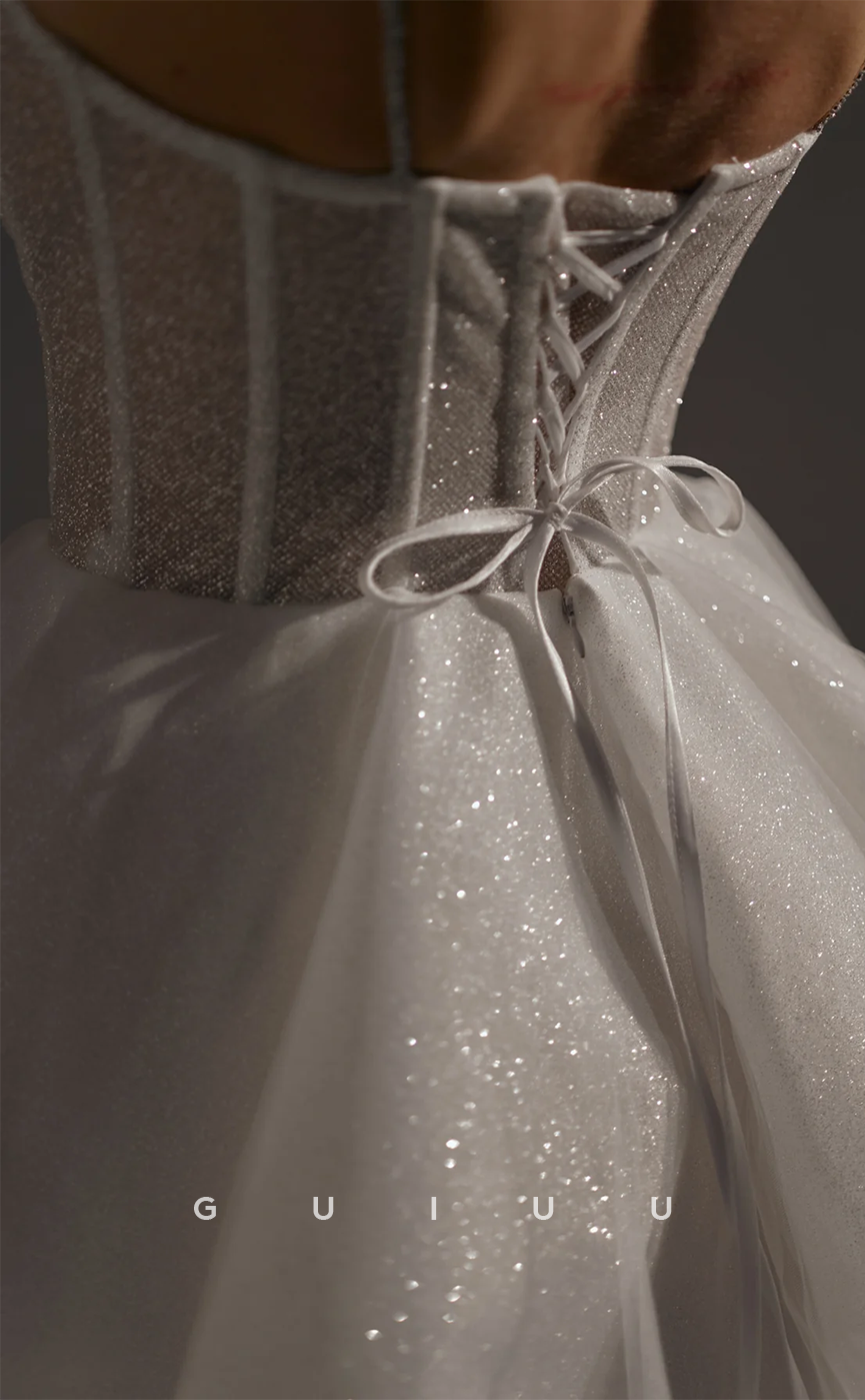 GH589 - Chic & Modern A-Line Sparkle Spaghetti Straps Sweetheart Lace-Up Homecoming Dresss