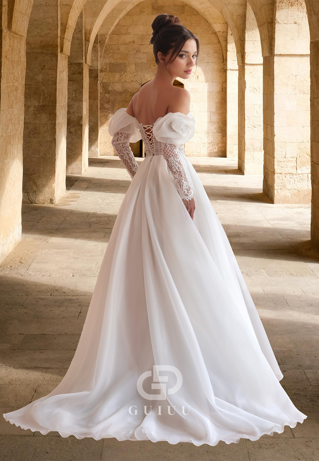 Charming A-Line Off-Shoulder Sweetheart Side Slit Corset Beach Wedding Dress