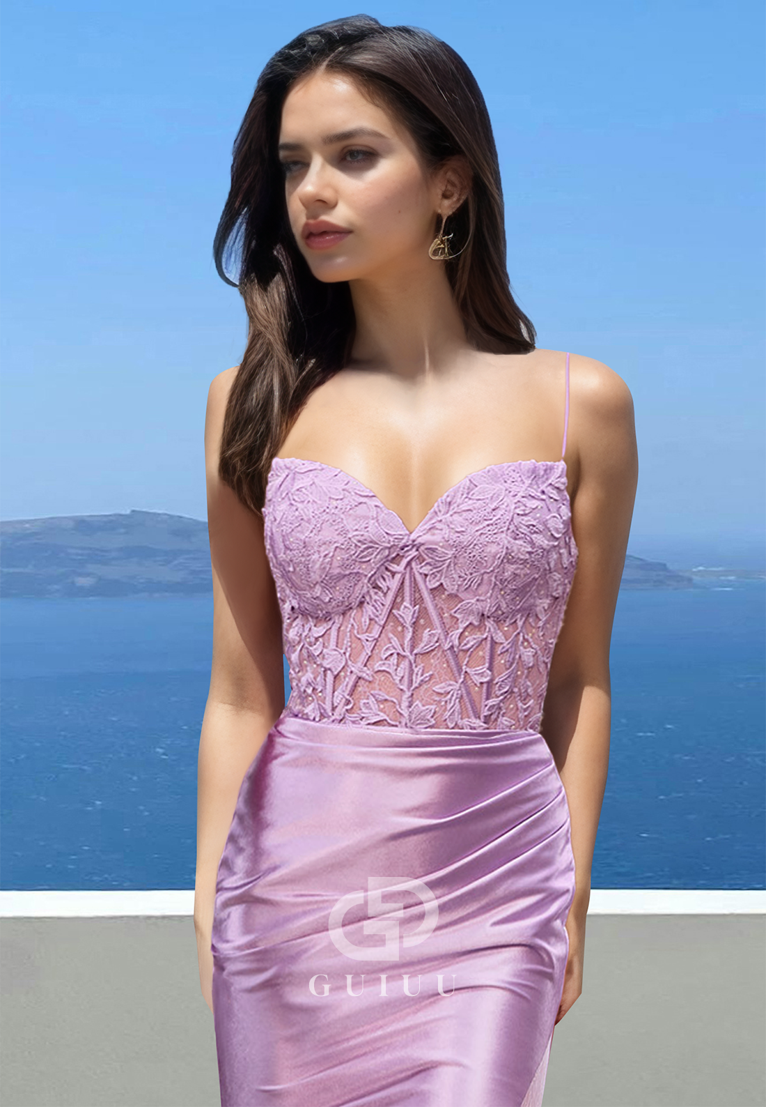 Lilac Sheath Strapless Sleeveless Prom Dress with Slit Ruched Corset Evening Party Dress