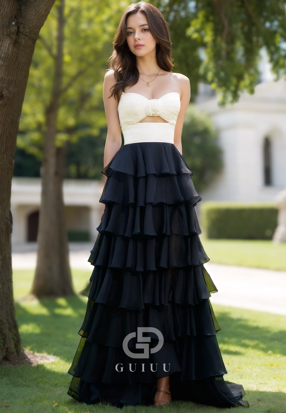 Elegant Sleeveless Strapless Prom Dress with Slit Ruffles Evening Party Dress