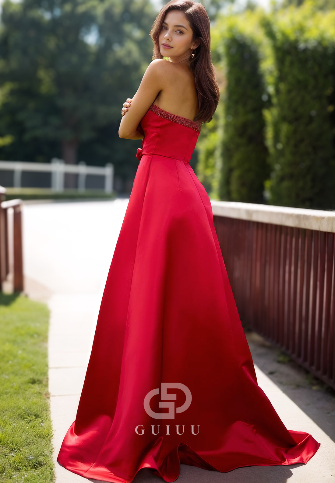 A-Line Sleeveless Strapless Prom Dress with Bowknot Formal Dress