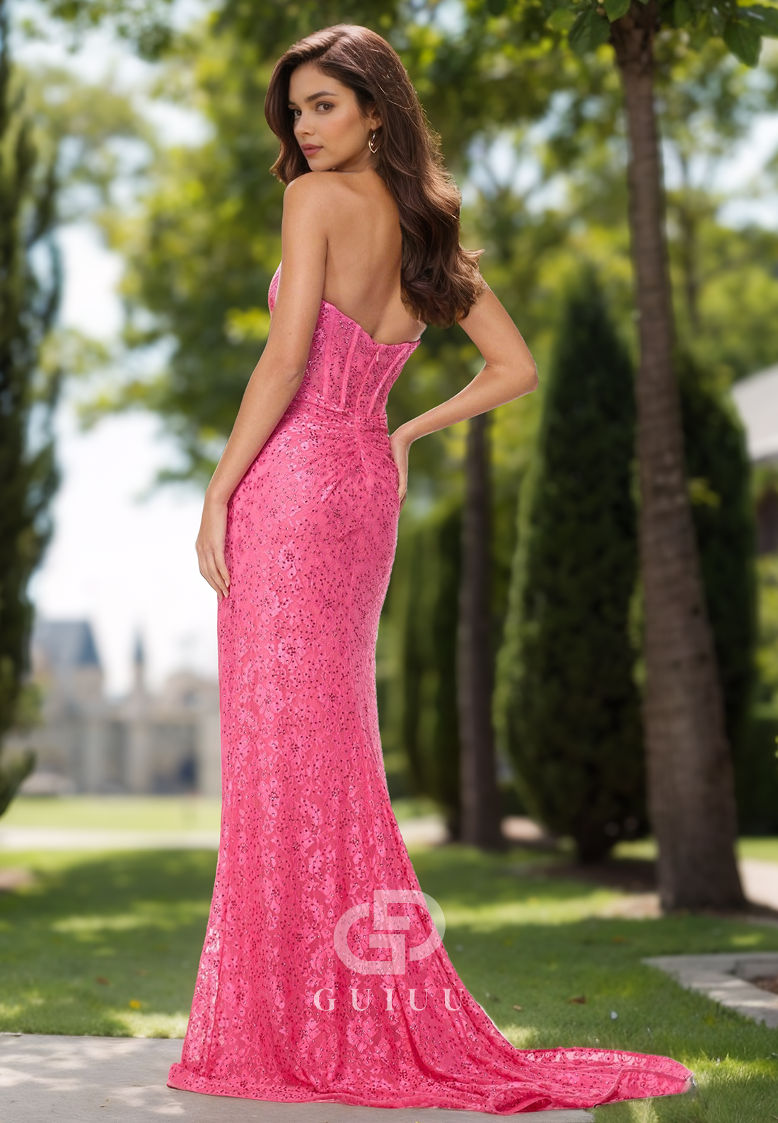 Sheath Sleeveless Strapless Prom Dress with Sequins Slit Formal Party Dress