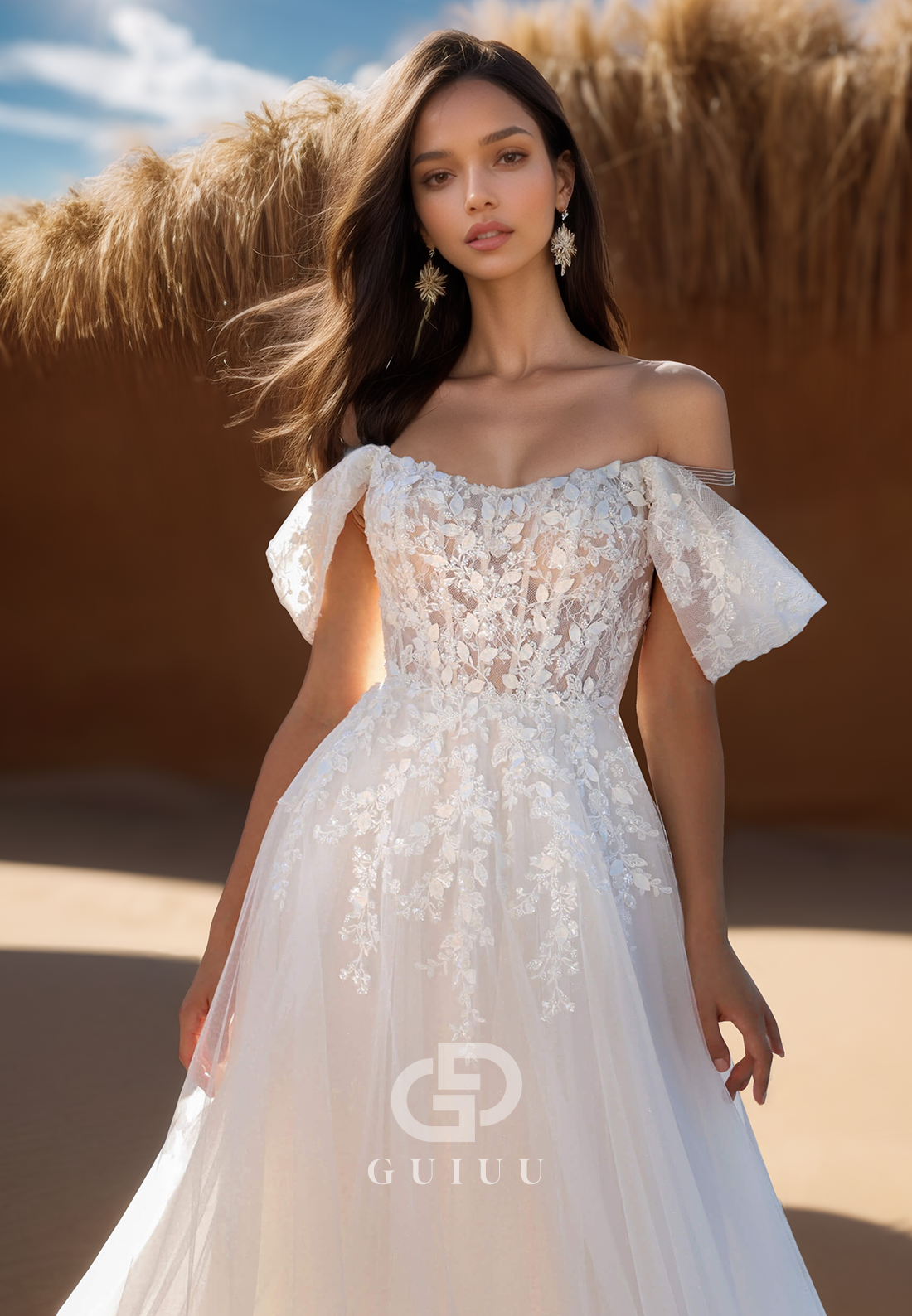 A-Line Off-Shoulder Cap Sleeves Corset Tulle Lace Wedding Dress