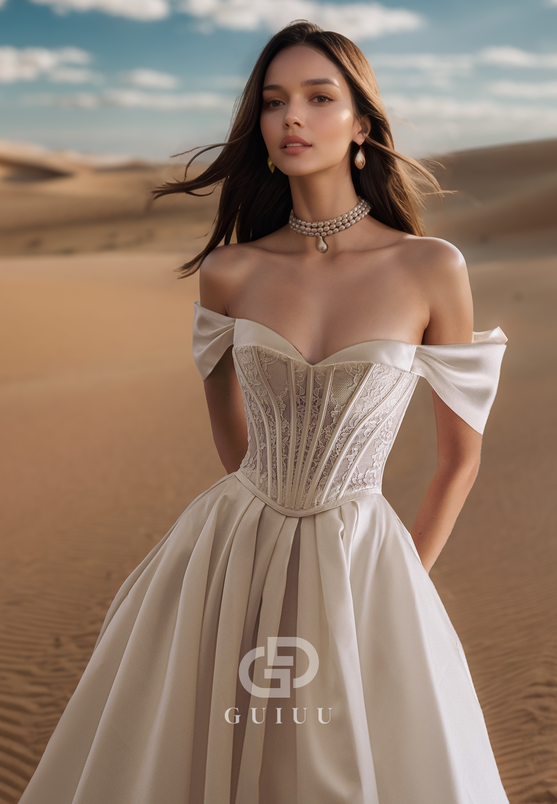 A-Line Off-Shoulder Cap Sleeves Corset Tulle Satin Wedding Dress