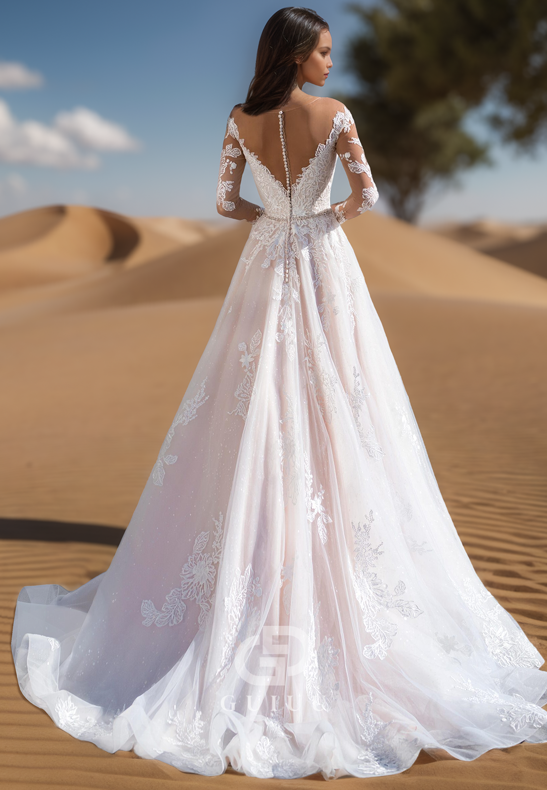 Long Sleeves Off-Shoulder Backless Sweep Train Lace Wedding Dress