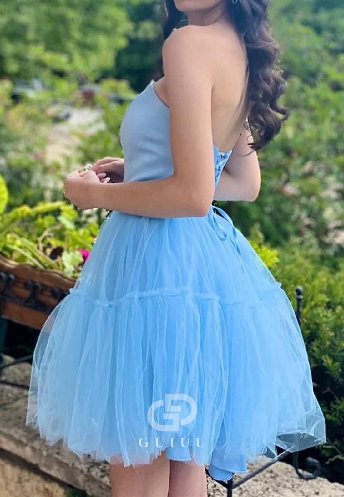 Light Blue Strapless Lace-Up A-Line Homecoming Dress