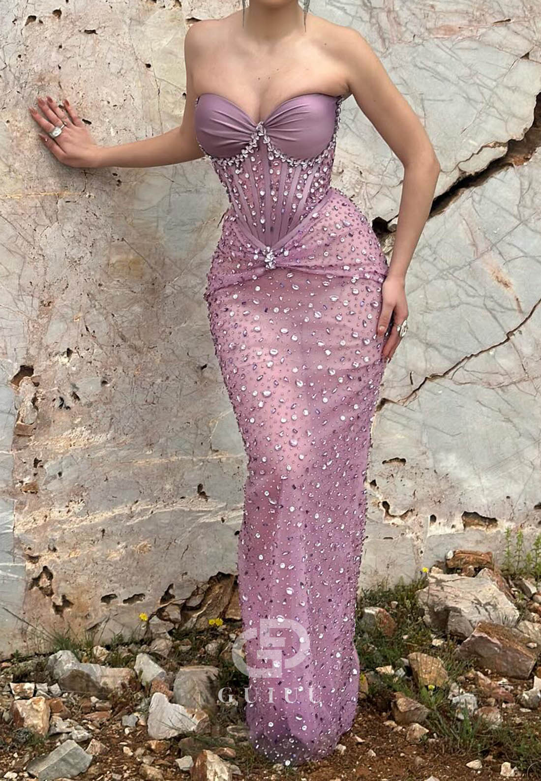 Lilac Sweetheart Sleeveless Beads Sheath Prom Dress