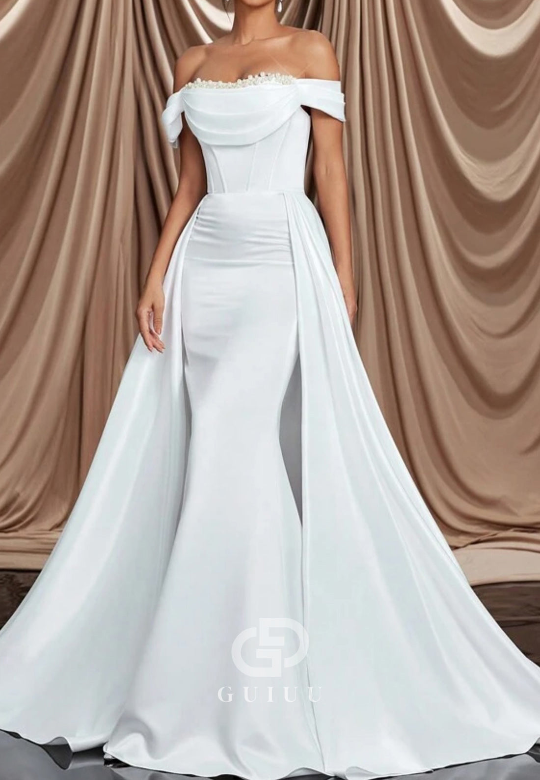 Off-Shoulder Sleeveless Corset Satin Mermaid Wedding Dress
