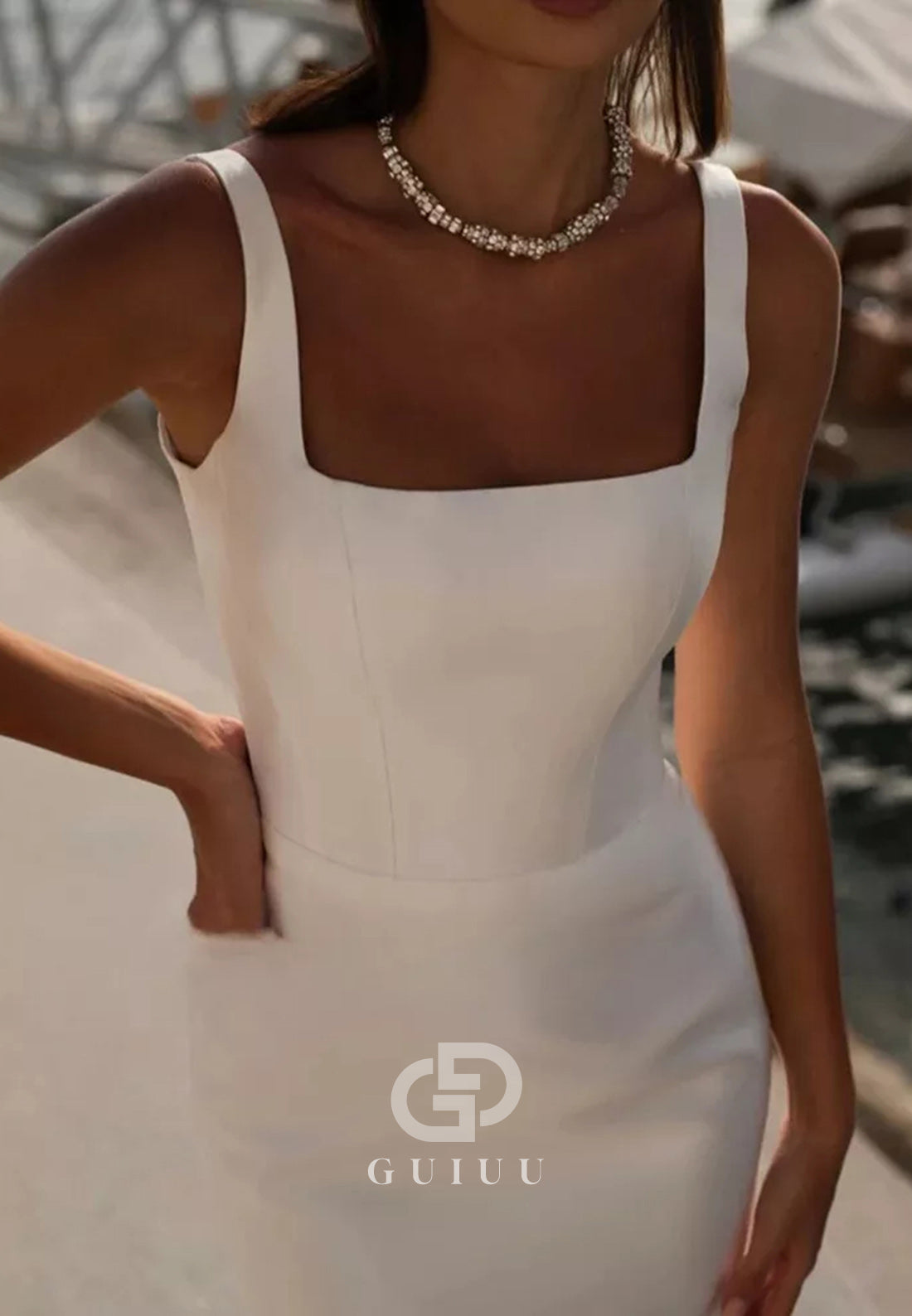 Simple Spaghetti Straps Square Sheath Wedding Dress