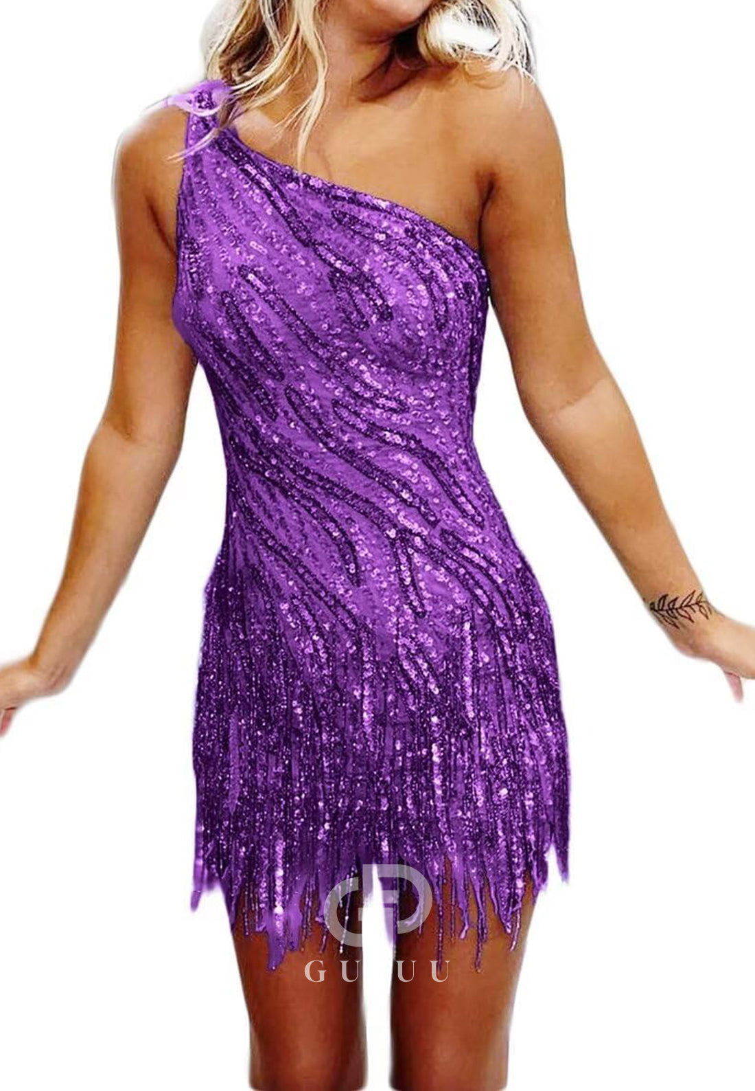 Charming A-Line One ShoulderSleeveless Sequins Short Homecoming Dress