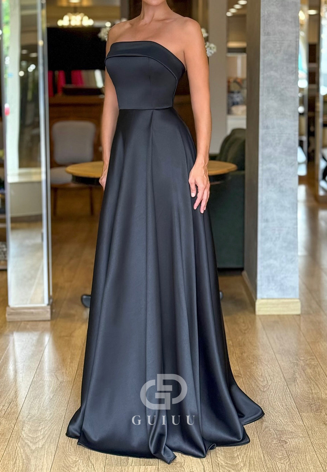 Simple A-Line Sleeveless Strapless Empire-Waist Mother of the Bride Dress