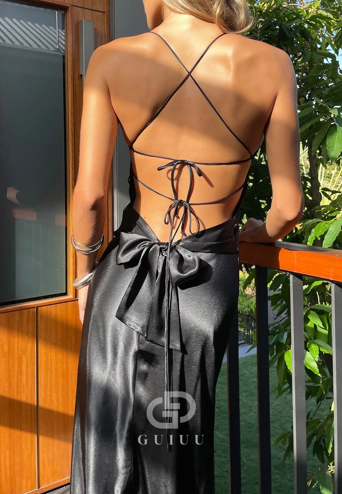 Simple A Line Spaghetti Straps Black Long Prom Dress