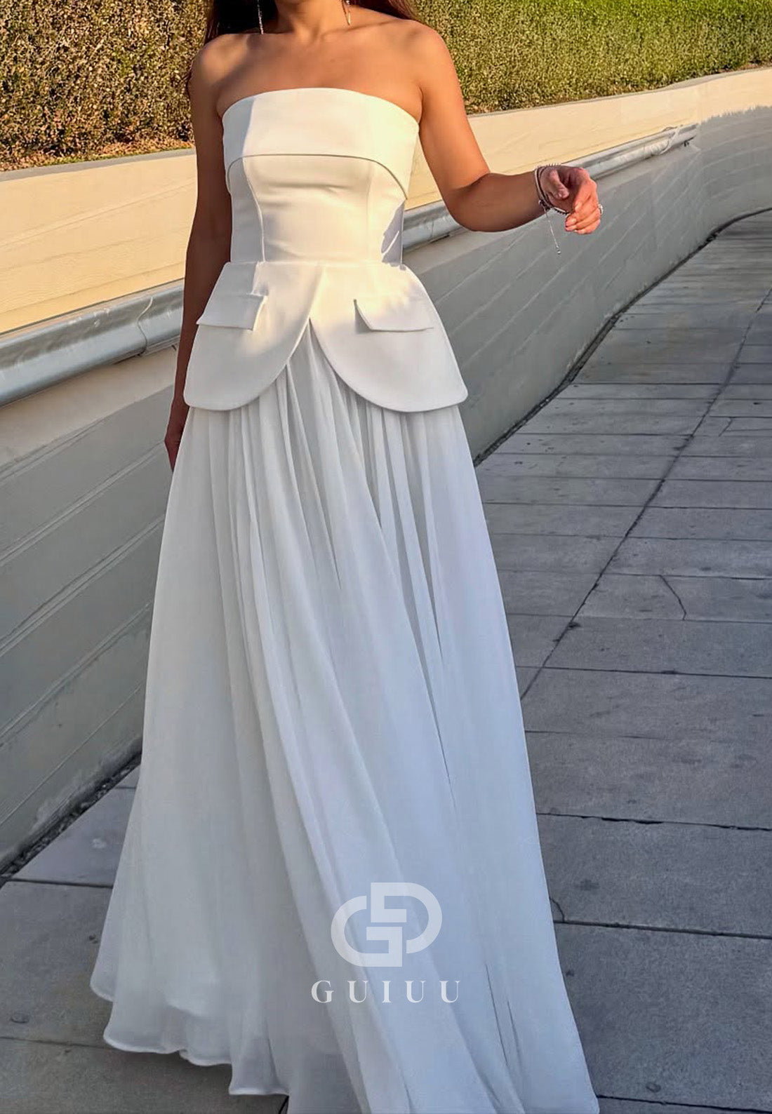 Simple Off-Shoulder Long Sleeves A-Line Satin Wedding Dress