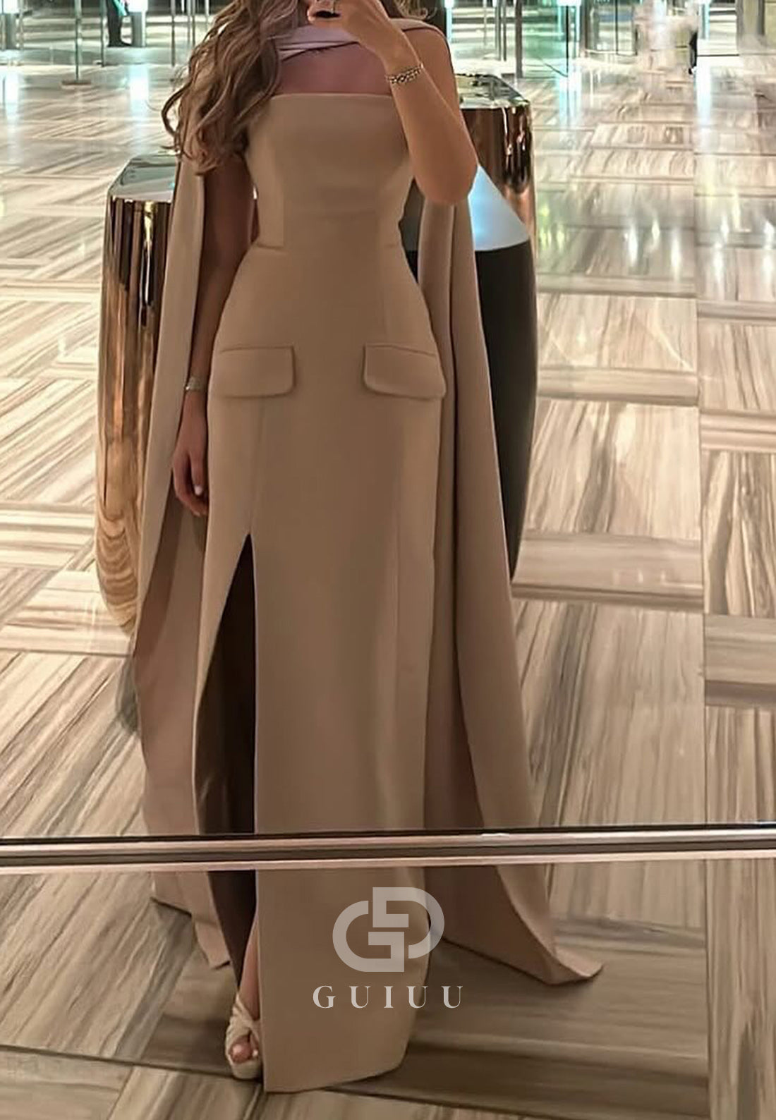 Simple Sheath Strapless Scoop Slit Semi-Formal Dress