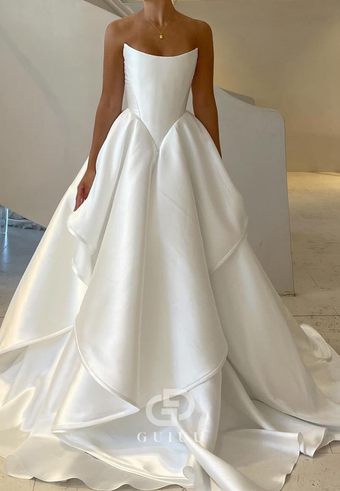 Simple Sleeveless Strapless Ruffles A-Line Wedding Dress