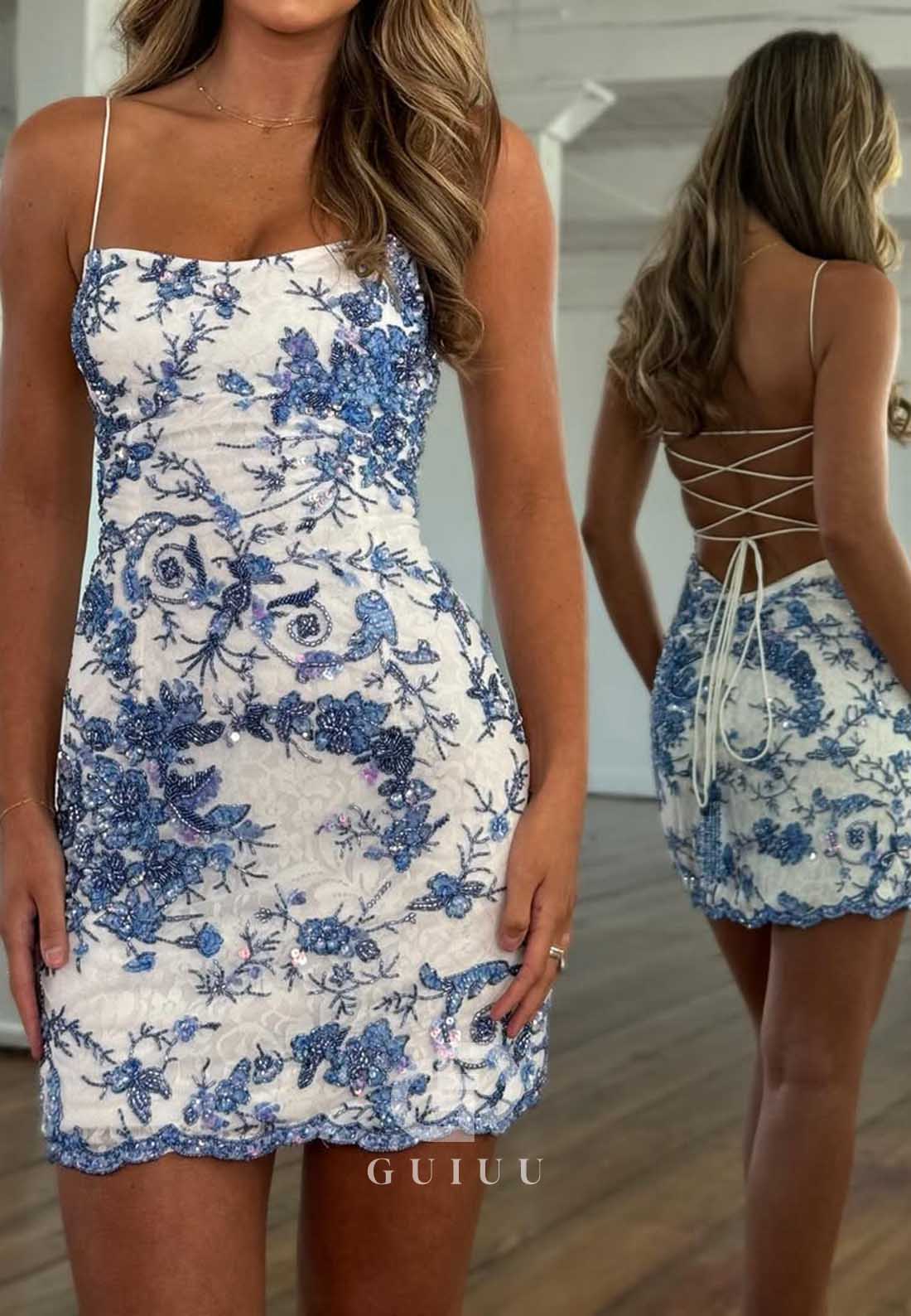 Spaghetti Straps Scoop Appliques Homecoming Dress