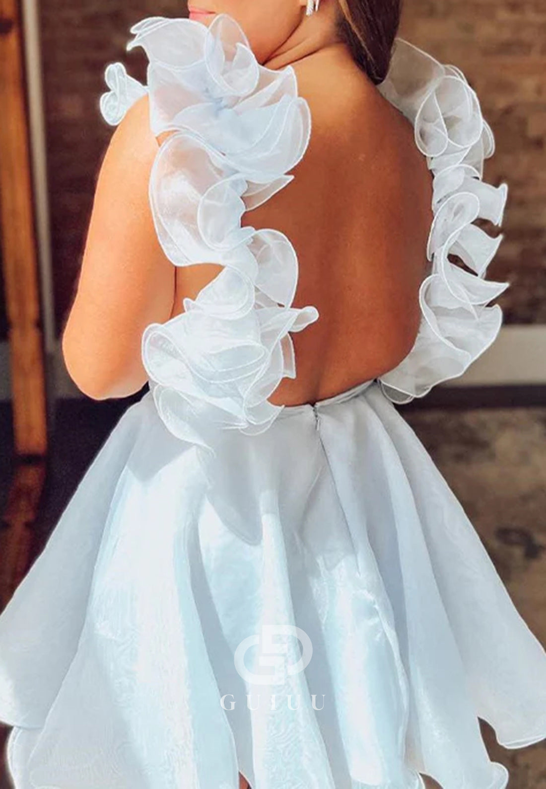 A Line Surplice Ruffles Straps Tulle Homecoming Dress