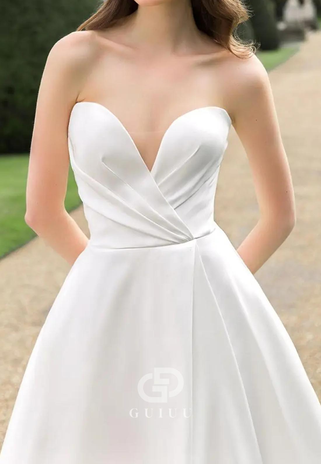 A-Line Off-Shoulder Sweetheart Slit Satin Wedding Dress
