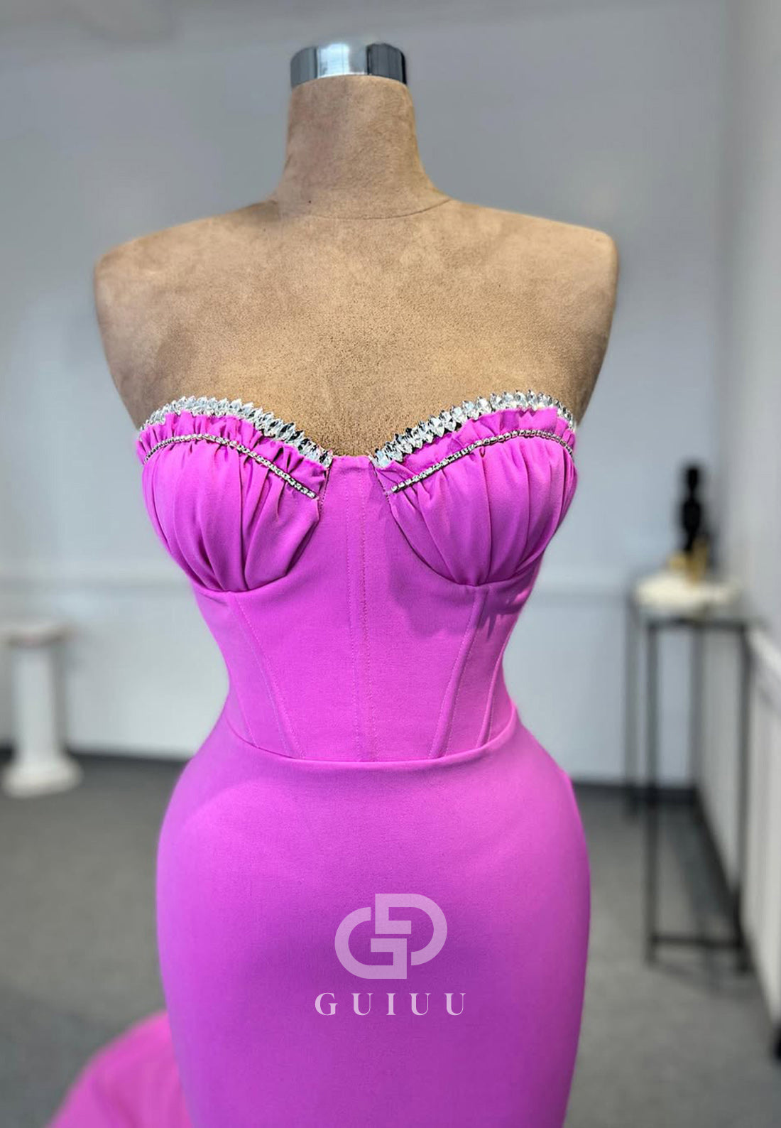 Mermaid Sleeveless Strapless Prom Dress with Pleats Evening Dress