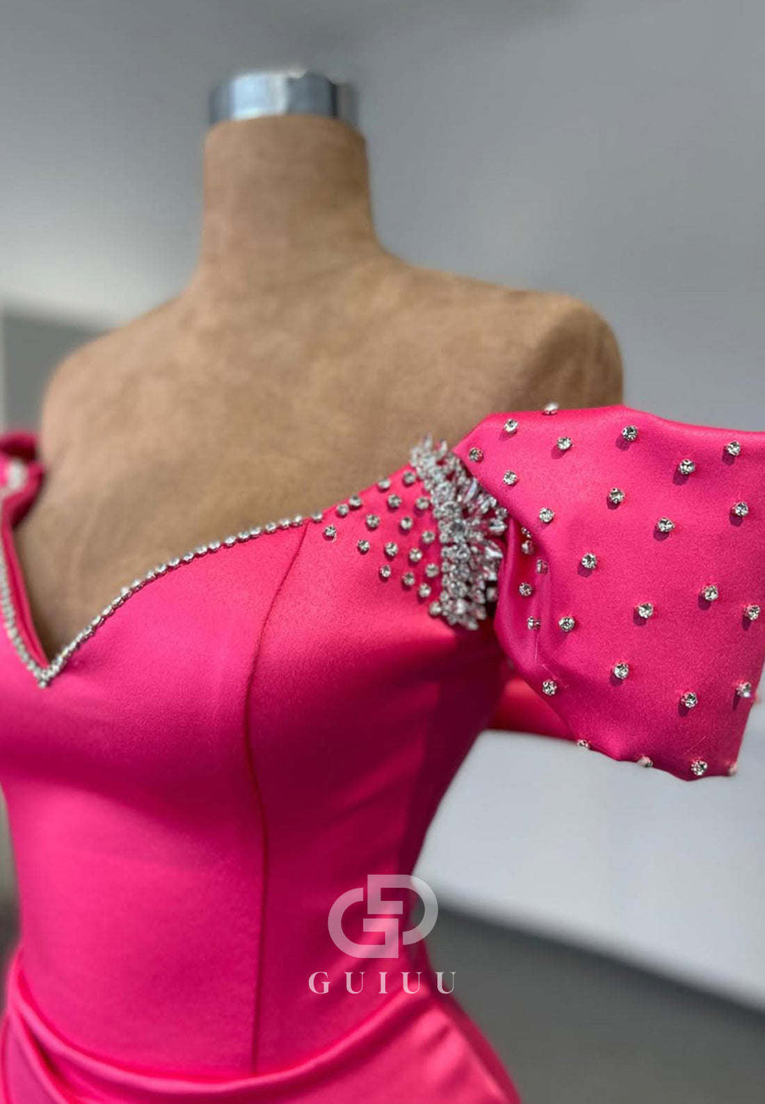 Fuchsia Sleeveless Sweetheart Prom Dress with Slit Ruched Evening Party Dress