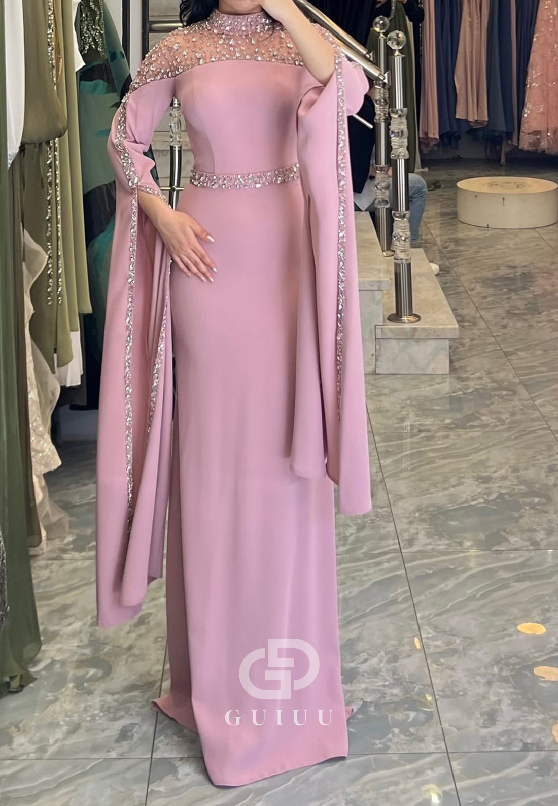 Elegant Cap Sleeves Scoop Empire-Waist Chiffon Evening Dress