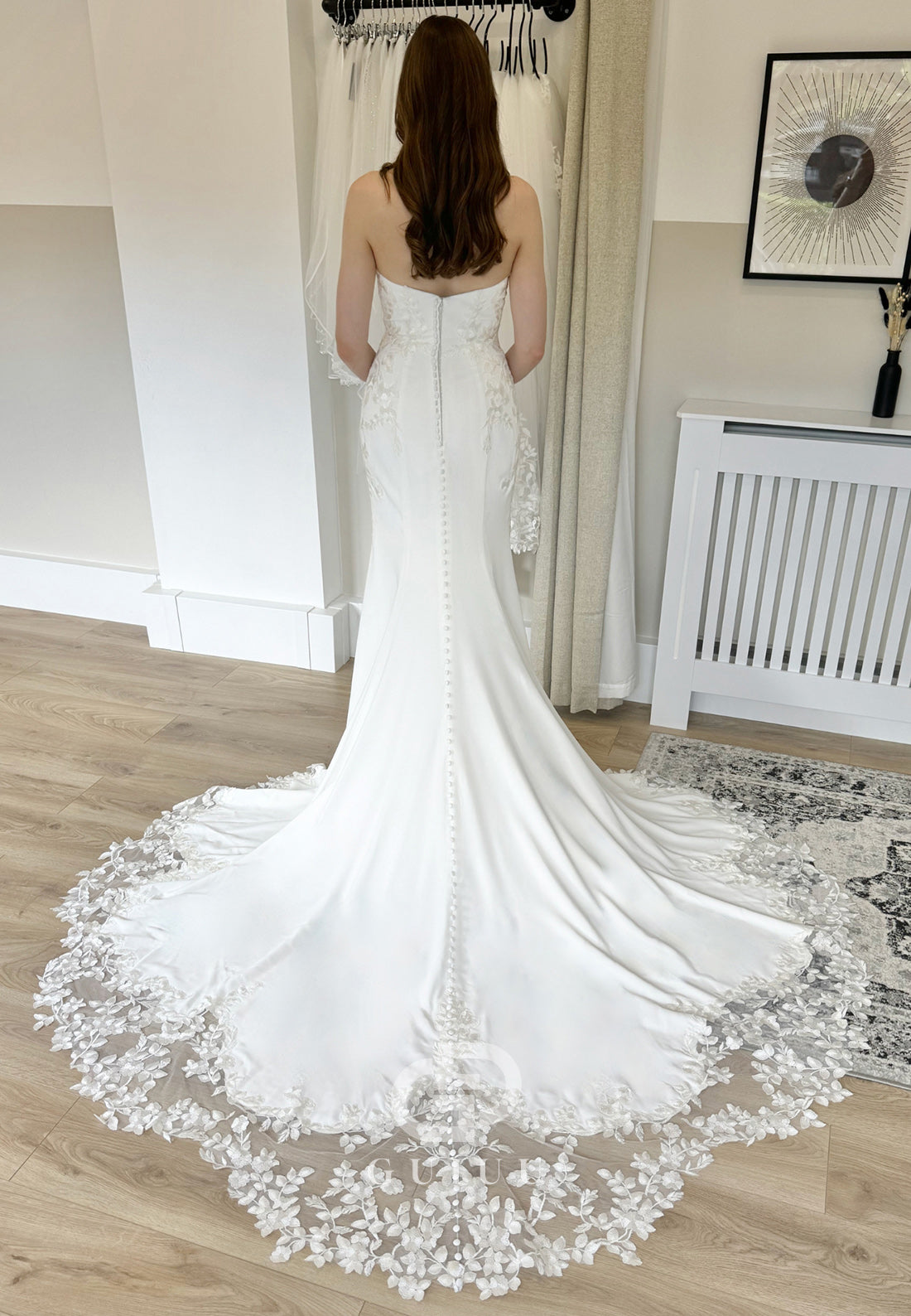 Strapless Sleeveless Sweep Train Satin Wedding Dress